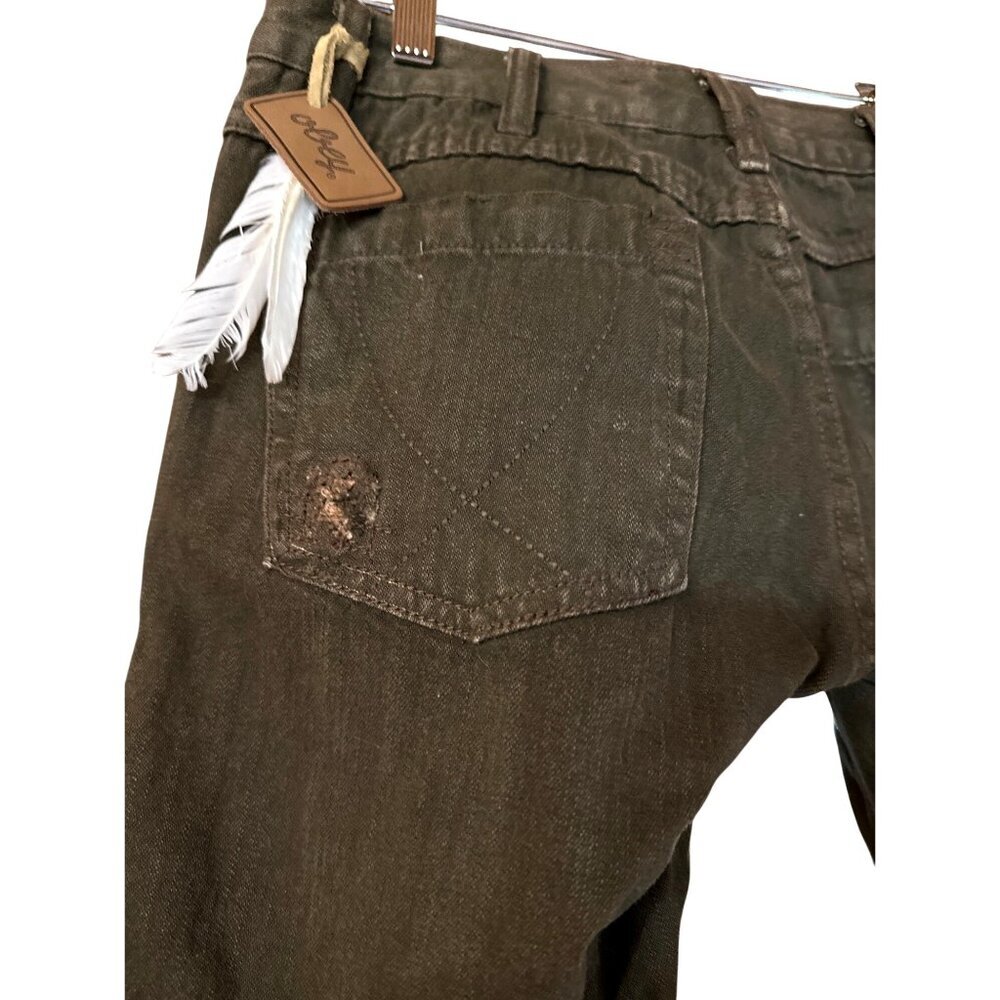 Obey Brown Distressed Capri Shorts Pants w Feather Size 28 Original Sample Piece - Picture 4 of 8